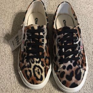 NWT Superga cheetah print soft felt tennis shoes